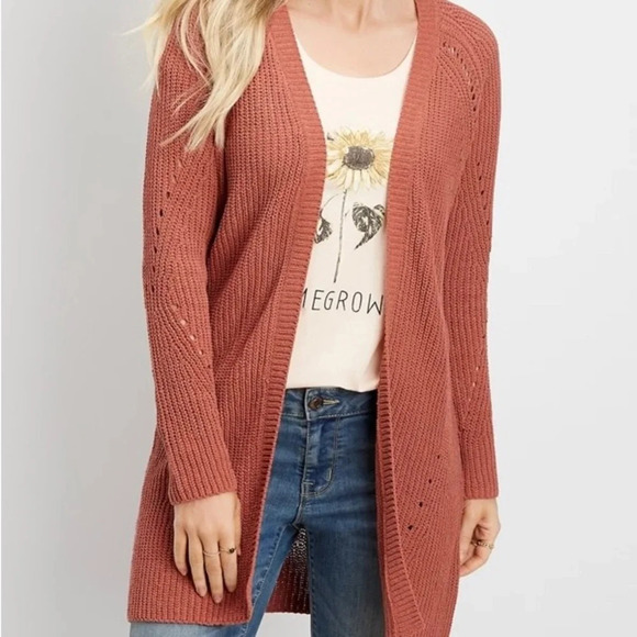 Maurices Matte Pink Chenille Knit Open Front Longline Cardigan Xsmall Women’s - Picture 12 of 12